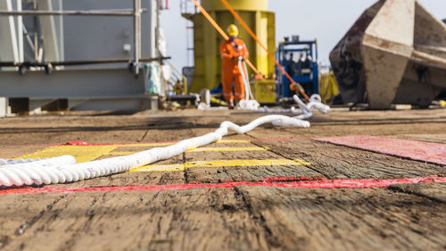 Close-up of pipes at construction site