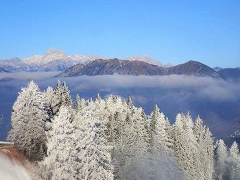 Scenic view of snow covered mountains