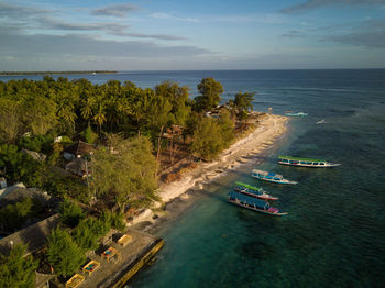 High angle view of boats in sea