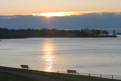 Scenic view of sea against sky during sunset