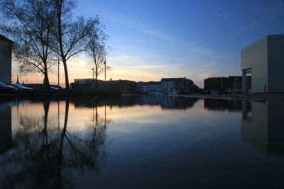 Reflection of buildings in lake