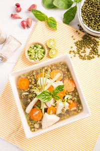 High angle view of vegetables in bowl