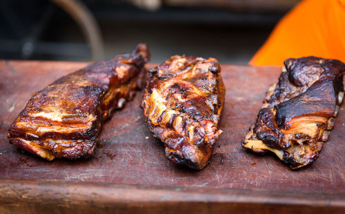 Close-up of meat on cutting board