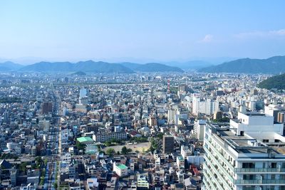 High angle view of buildings in city