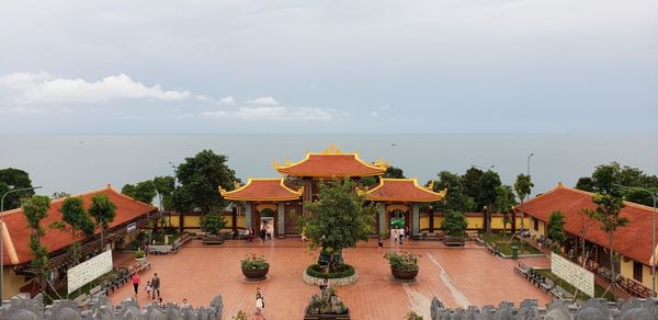 High angle view of swimming pool against building