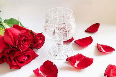 High angle view of rose bouquet on table