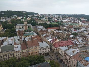 High angle view of townscape against sky