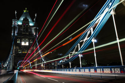 Light trails on tower bridge at night