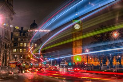 Light trails on city street at night