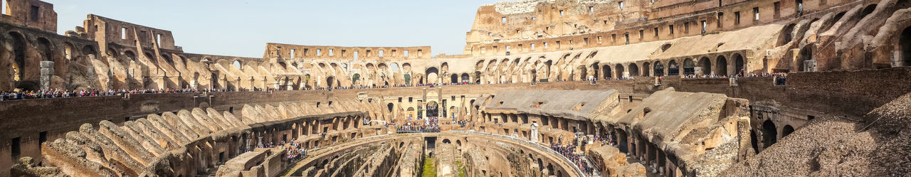Ultra wide view of the internal of the colosseum in rome