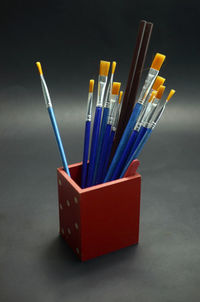 Close-up of multi colored brushes