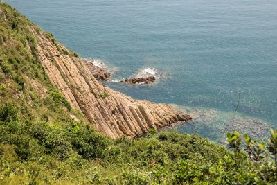 High angle view of cliff by sea