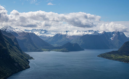 Scenic view of snowcapped mountains against sky