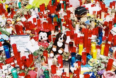 Full frame shot of multi colored toys for sale in market