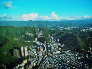 High angle view of buildings in city