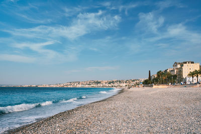 Beach with pebbles in the morning. nice, france