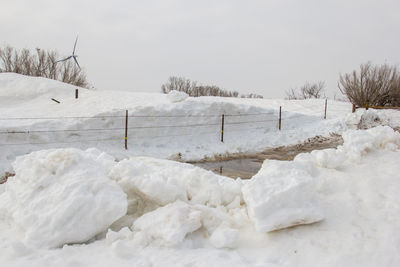 Snow covered field against sky