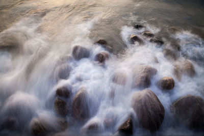 High angle view of water flowing