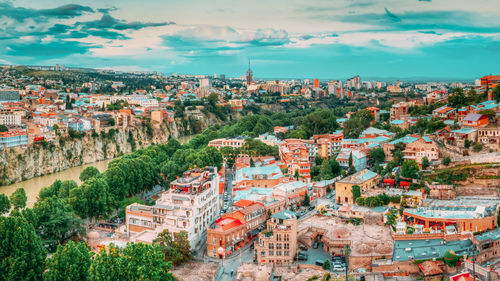 High angle view of townscape against sky