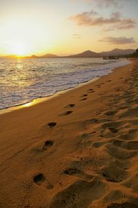 View of calm beach at sunset