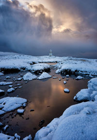 One of the lighthouses on vigra during a winter sunset, giske, Ålesund, sunnmøre, norway.