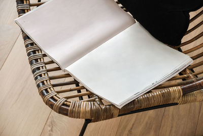 High angle view of wicker basket on table