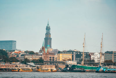 View of elbe river with buildings in background