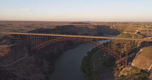 High angle view of bridge over snake river against sky