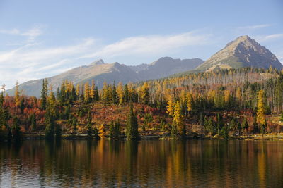 Scenic view of lake against sky during autumn