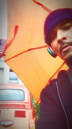 Portrait of child on multi colored pencils