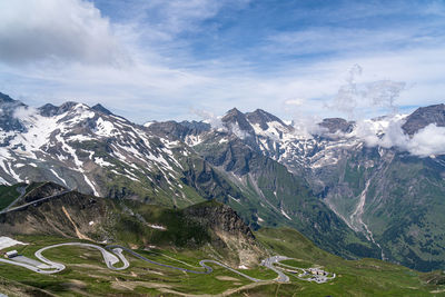 Scenic view of snowcapped mountains against sky