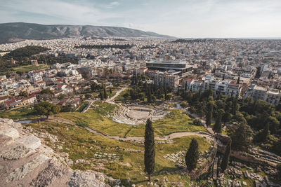 High angle view of townscape against sky