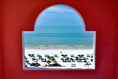 Beautiful view of st. pete beach from a window in the tower of the don cesar hotel.