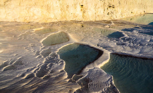 High angle view of travertine pools at pamukkale