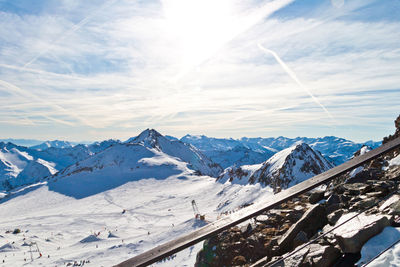 Scenic view of snowcapped mountains against sky