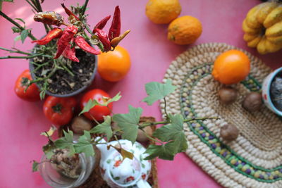 High angle view of vegetables on table