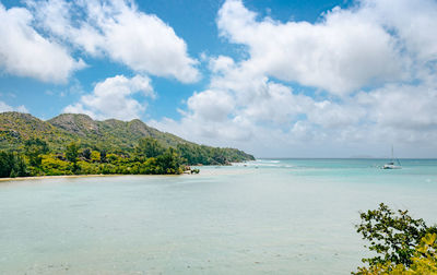 Idyllic tropical landscape, beach, island, sea, no people.