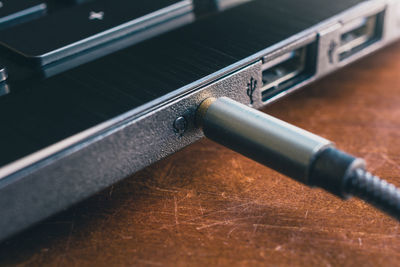 High angle view of laptop on table