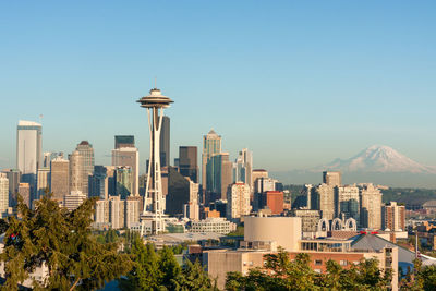 View of cityscape against clear sky