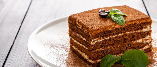 Close-up of cake in plate on table