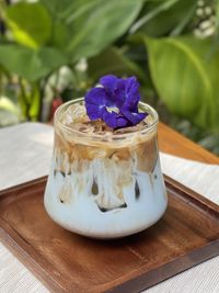 Close-up of ice cream in glass on table