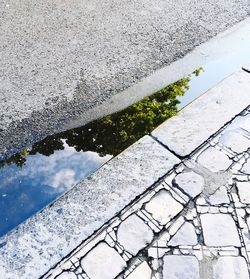 Reflection of road in puddle