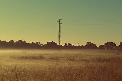 Scenic view of field against sky at sunset