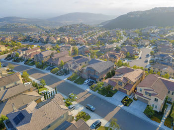 High angle view of buildings in city