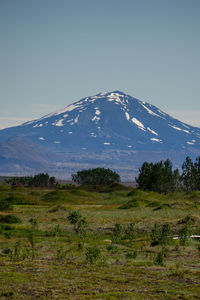 Scenic view of snowcapped mountain against sky