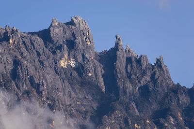 Scenic view of mountains against blue sky