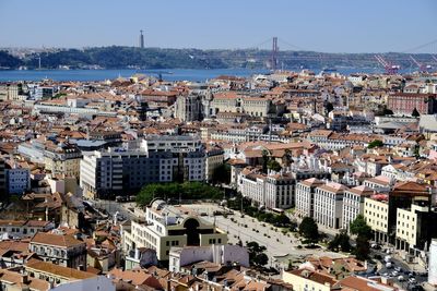 High angle view of townscape against sky
