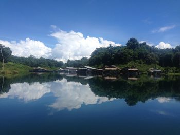 Reflection of clouds in calm lake