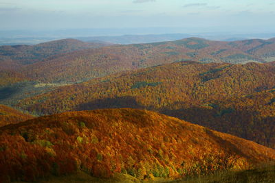 Scenic view of mountains against sky during autumn