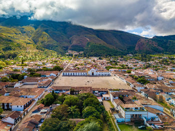 High angle view of townscape against sky